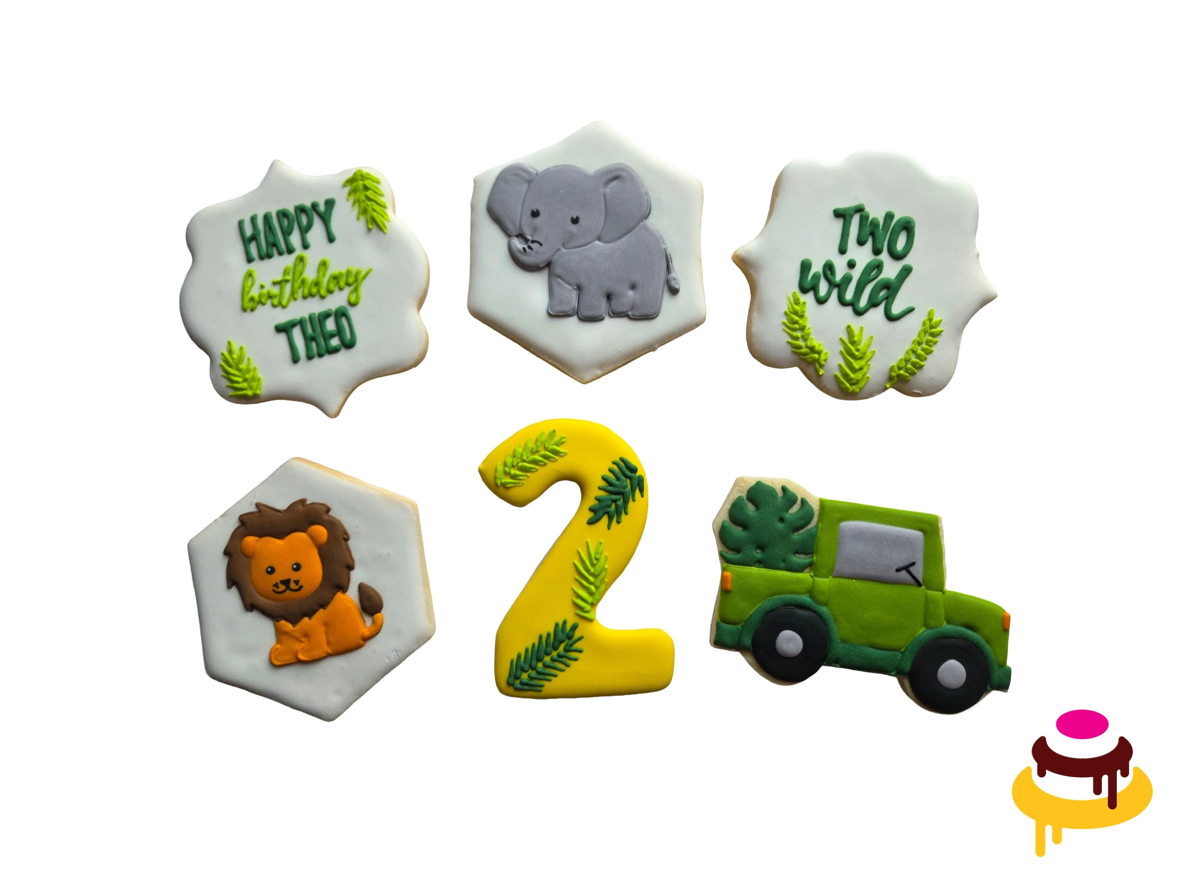 Custom hand-piped jungle animal cookies San Francisco Bay Area